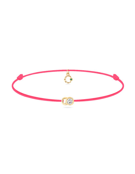 Bracelet cordon LET'S COMMIT rose fluo en or jaune - Face - Courbet