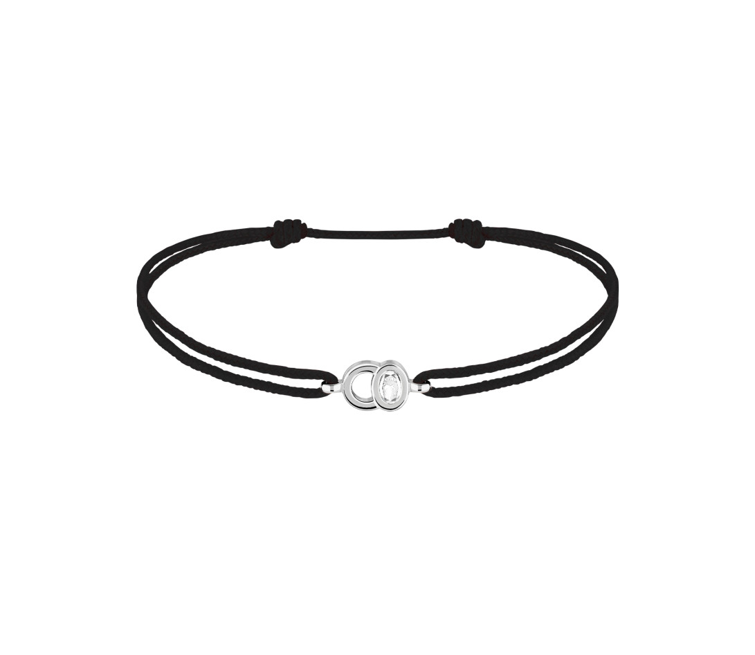 Bracelet cordon Edition Spéciale noir carbone ovale blanc en or blanc - vue 1