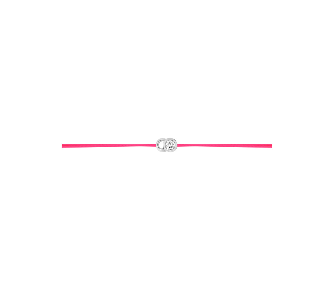 Bracelet cordon LET'S COMMIT rose fluo en or blanc - Profil