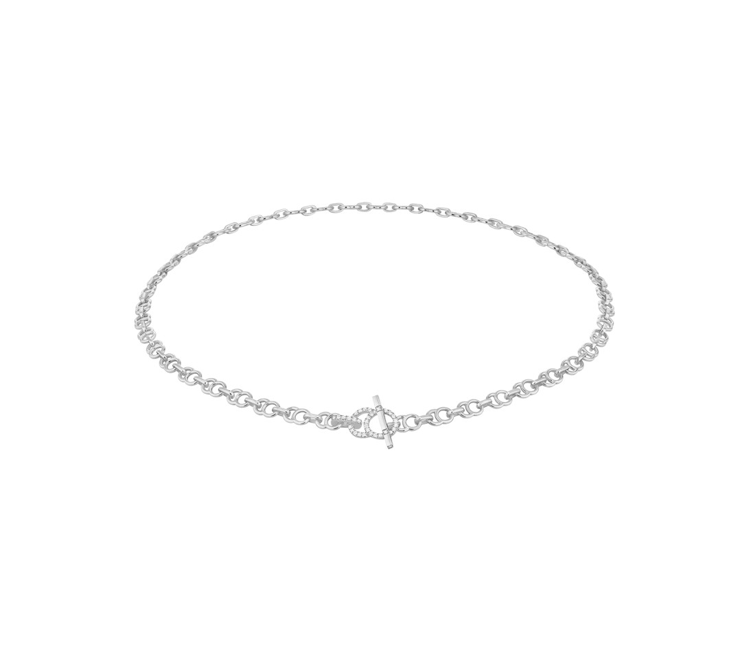 Collier chaîne CELESTE 38cm fermoir pavé en or blanc - P2