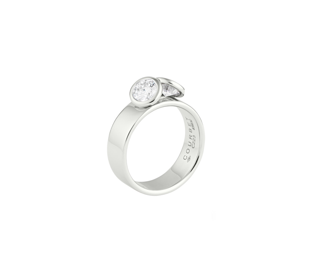 Bague 2 Courbet - Or blanc 18K (7,00g), 2 diamants 1ct - Face
